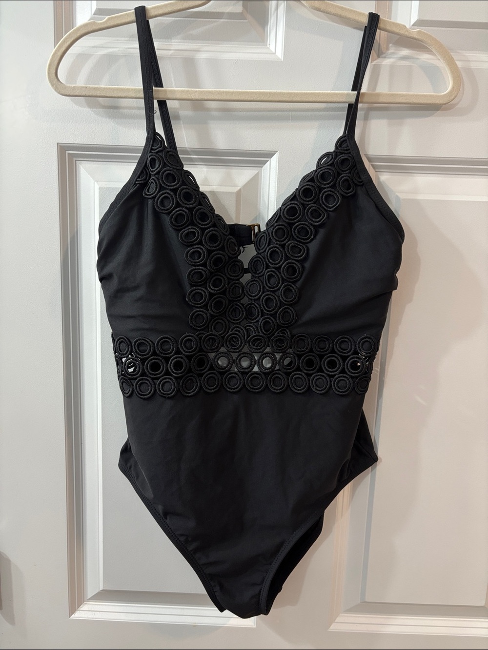 Apt. 9 Black One-Piece Swimsuit with Circular Lace Trim